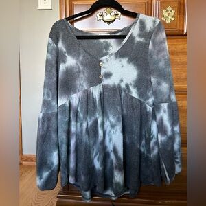 Knit tie dye babydoll top
